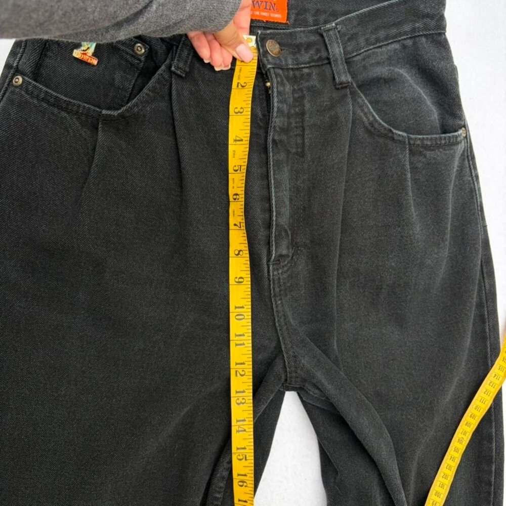 RARE Vintage Edwin High-Waist Pleated Front Tapered Black Denim Jeans Size 30 - Picture 7 of 8